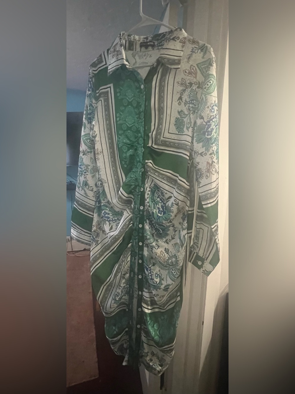Fashion Nova Green Paisley Print Button-Down Dress